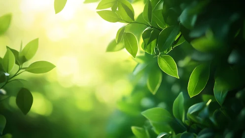 Sunlit green leaves welcome the morning with gentle calm