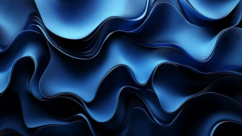 Blue metallic waves form layered abstract surface geometry