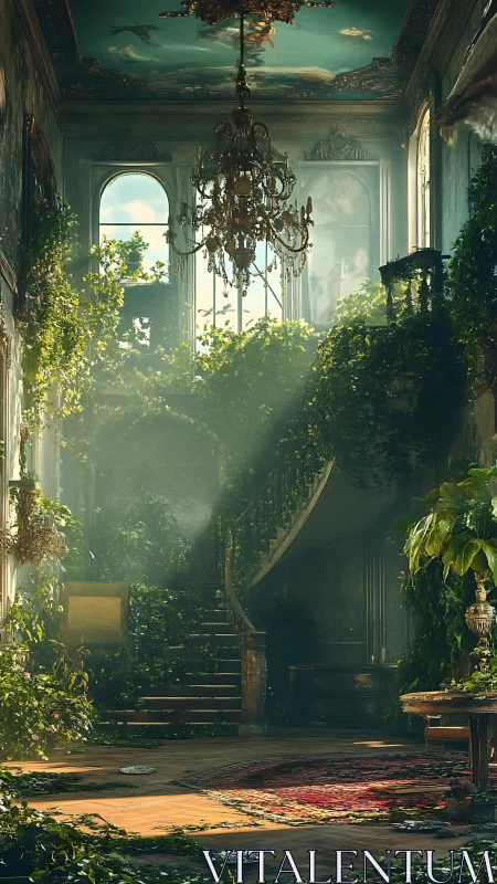 Post-baroque atrium reclaimed by volumetric forest light.