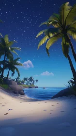Tropical Beach Night Under Starlit Sky