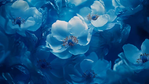 Ethereal Blue Flowers Blooming in Dreamy Light