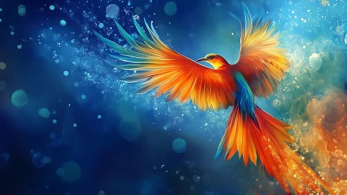 Vibrant Phoenix Rising in a Magical Abstract Digital Painting.