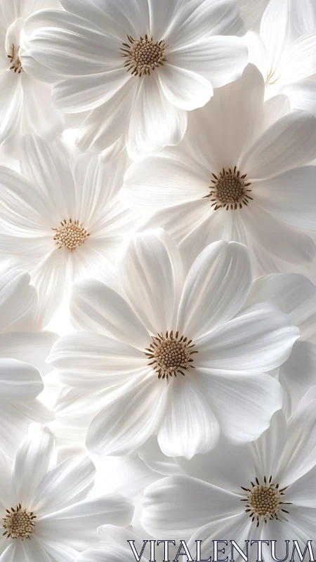 White Cosmos Flowers: Macro Botanical Study in Luminous Relief.