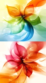 Vibrant abstract floral ribbons in dual color panels.