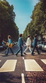 Retro crosswalk portrait with band in saturated daylight.