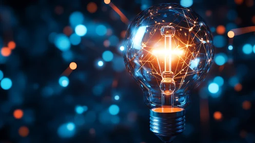 Neon circuitry halo swirling inside an electric daydream bulb.