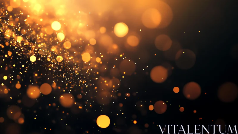 Golden bokeh abstract background with glowing light particles.