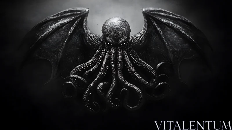 Winged tentacled horror emerges from shadowed void