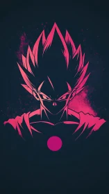 Neon magenta anime warrior silhouette on deep navy field