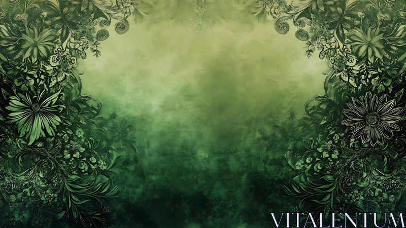 Green floral frame with ornate botanical border design.