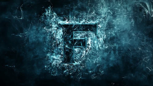 Capital letter F rendered in icy textured digital form.