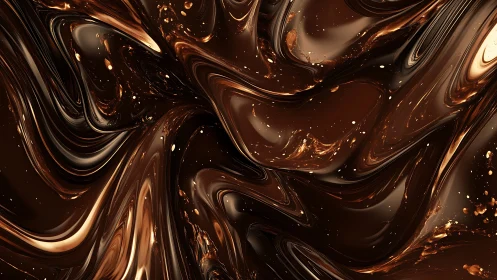 Molten chocolate swirls glide in rich, shimmering waves