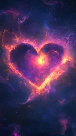 Glowing heart shape rendered with plasma fire effects in cosmic space.