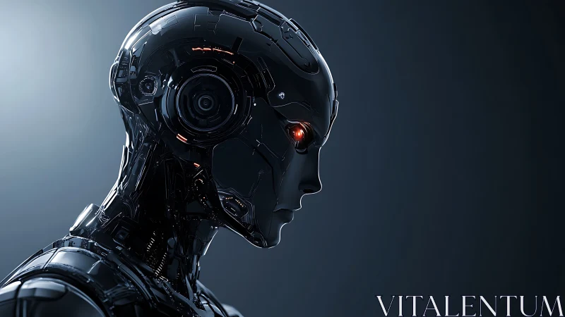 Side profile view shows dark mechanical humanoid head