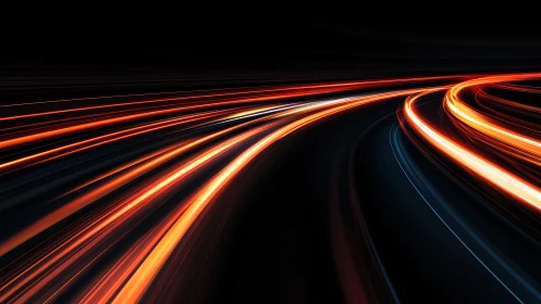 Dynamic light trails on a dark road, abstract motion photography.