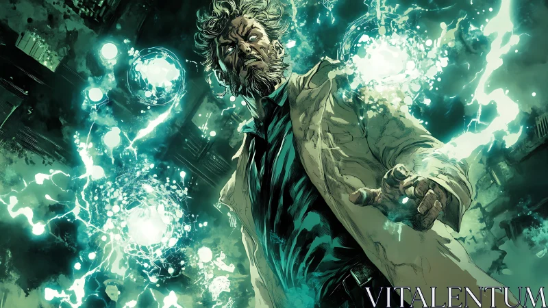 Elderly scientist unleashes volatile teal energy storm