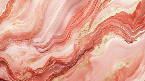 Rose quartz marble waves glow with soft golden accents.
