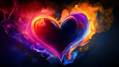 Luminous Neon Heart Engulfed in Ethereal Flames.