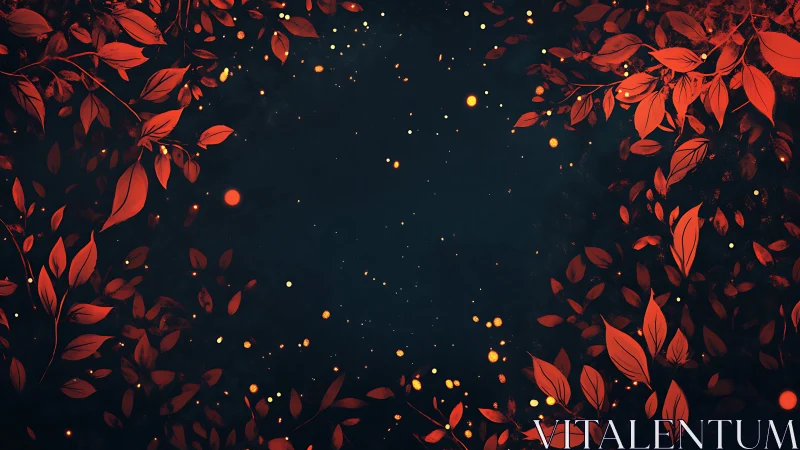 Nocturnal ember foliage ringed around negative space field.