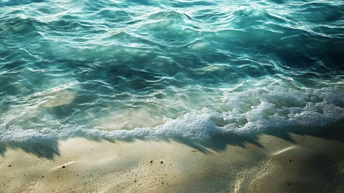 Whispering turquoise waves kiss a sun‑dusted shoreline.