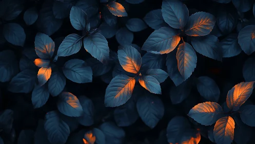 Dark foliage glows with selective orange bioluminescent light