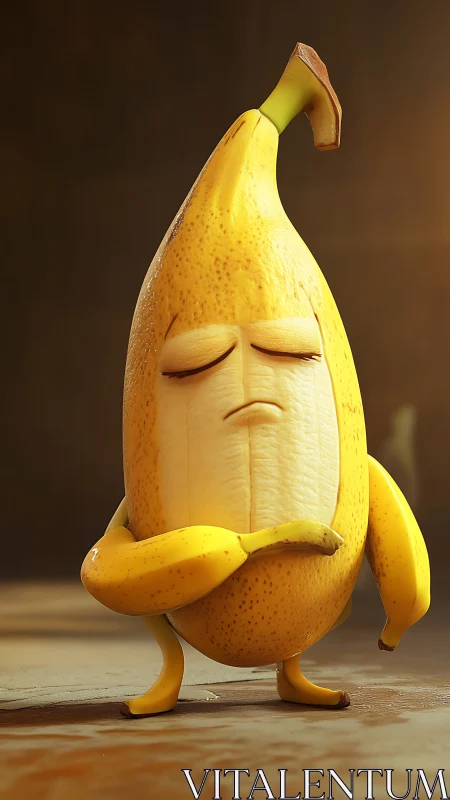 Stoic banana hero quietly strikes a peel-powered stance