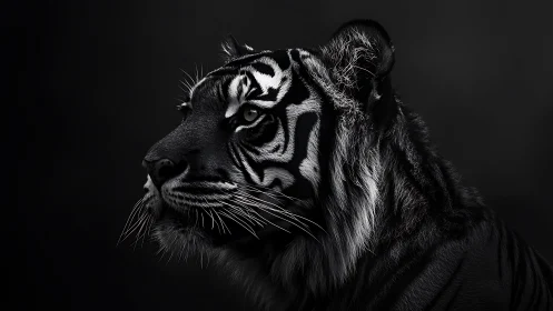 Monochrome tiger profile in low key lighting, high contrast study