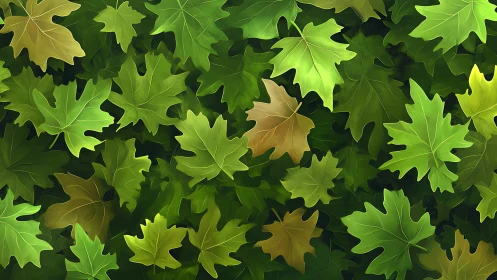 Gentle maple leaves drift together in a calm green sea
