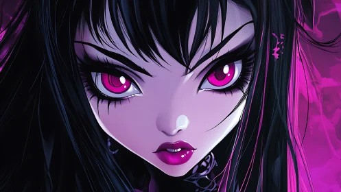 Neon-eyed midnight sorceress stares down the digital void