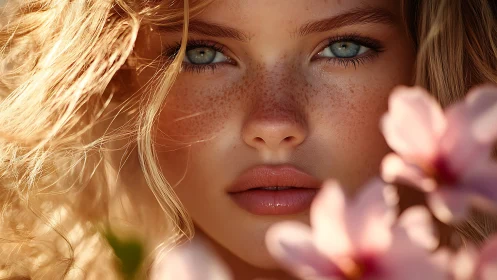 Golden Hour Portrait with Soft Floral Foreground.