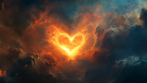Luminous Heart Burning Within Celestial Cloud Formation