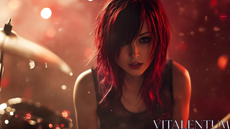 Red haired rock musician in warm dramatic stage light.