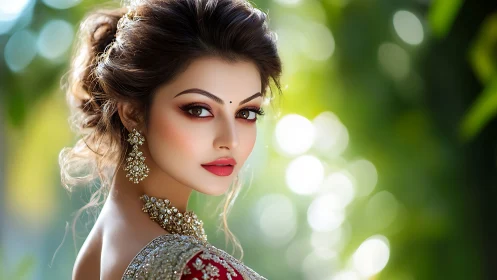 Sunlit bridal elegance in shimmering traditional jewelry.