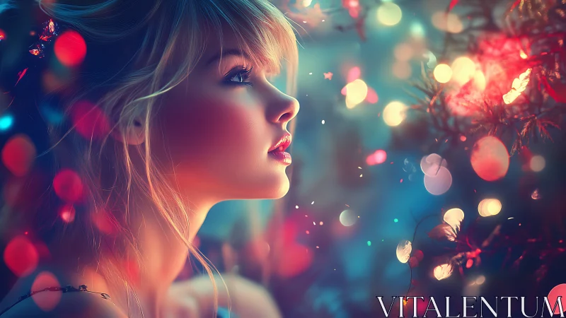 Side profile girl rendered in colorful bokeh lighting