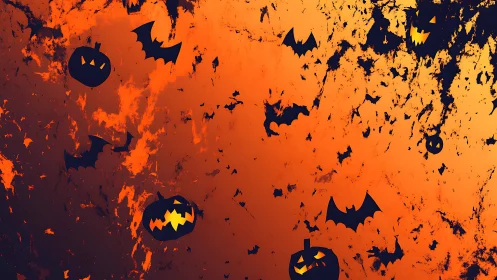 Glowing jack o&rsquo; lanterns drift through a playful bat storm.