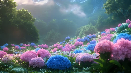 Hydrangea Eden: Where Azure & Magenta Bloom Wild.