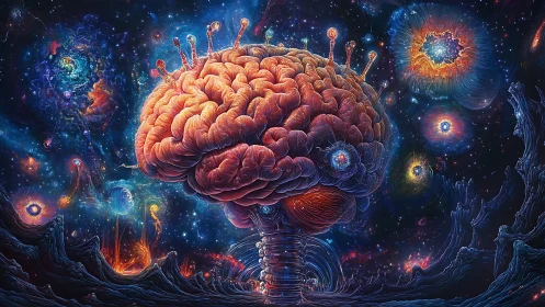 Neural brain structure suspended in a cosmic space field.
