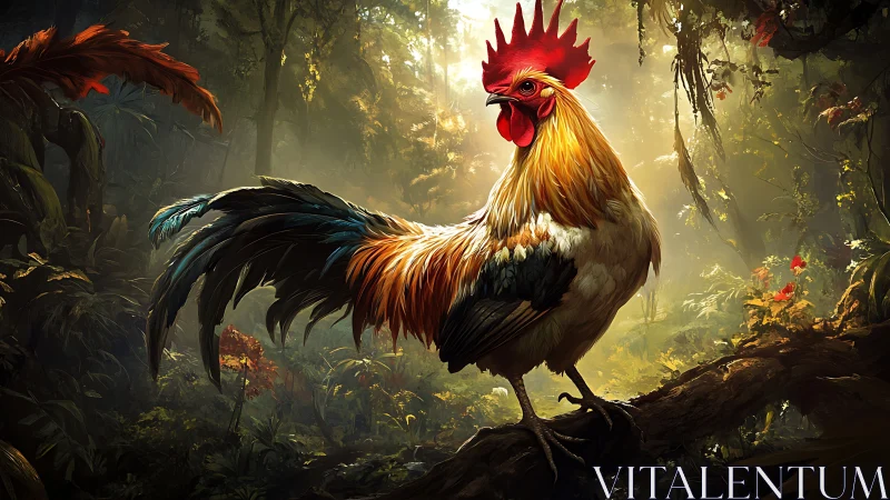 Rooster in Jungle Forest Setting