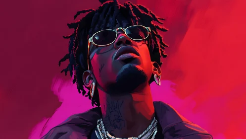 Neon swagger tilts skyward under a storm of electric pinks