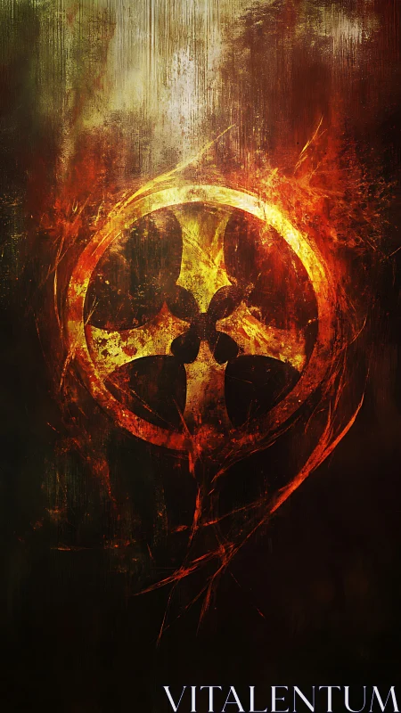 Biohazard symbol in burning textured abstract field.