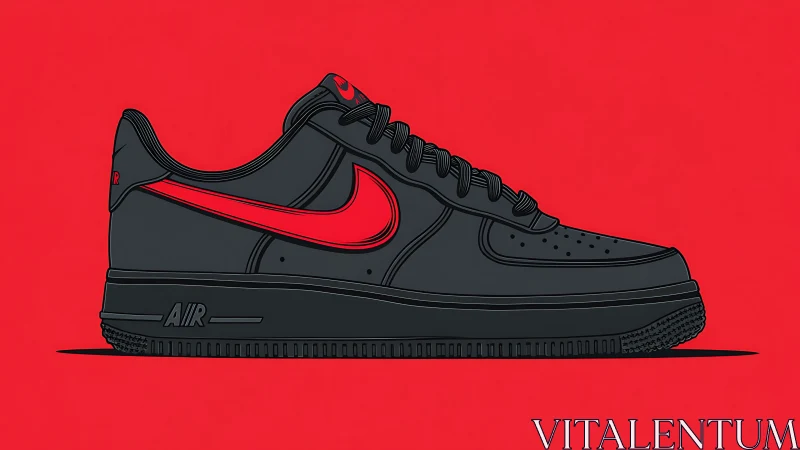 Black and red Nike style sneaker on solid red background.