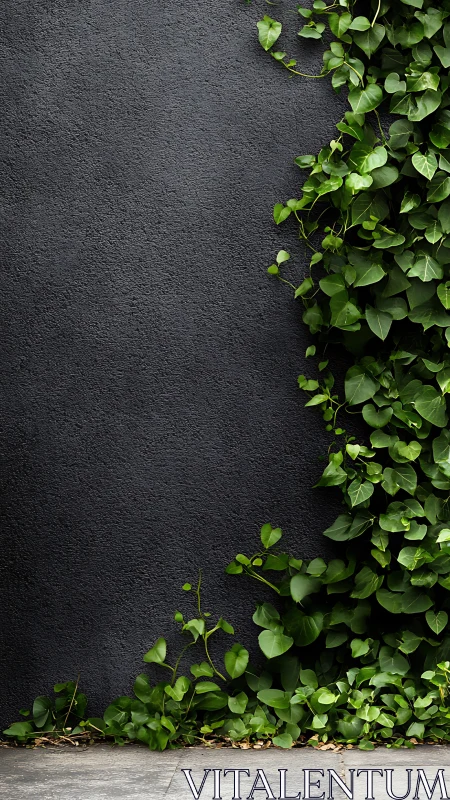 Photorealistic ivy curtain on dark architectural render wall.