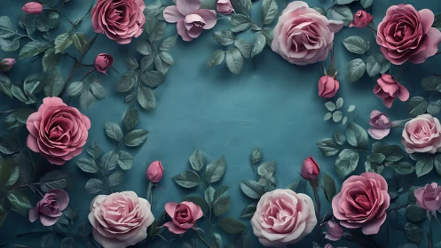 3D Rendered Floral Arrangement: Full-Bloom Roses with Layered Petals on Teal Surface