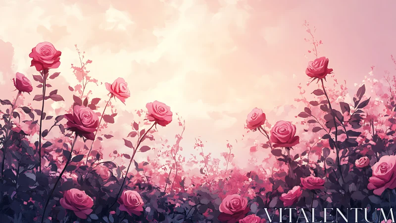 Blooming Rose Garden In Soft Pastels.