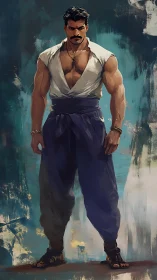 Storm-browed wanderer holds the canvas like a quiet threat