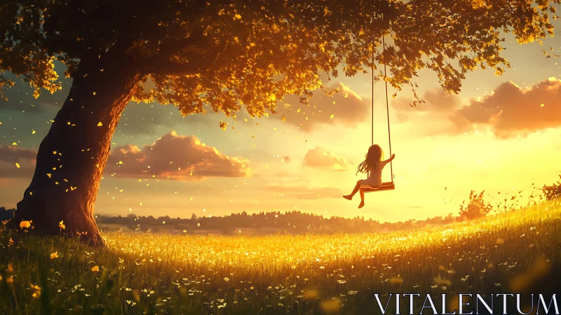 Golden dusk swing beneath a storytelling summer tree.