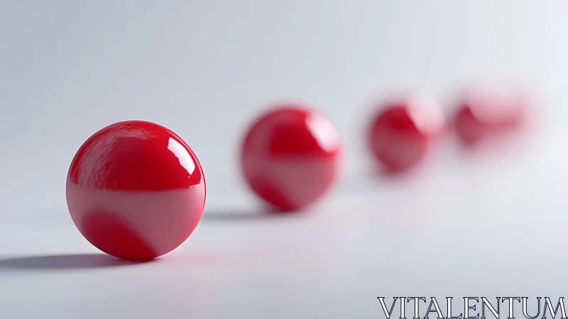 Glossy red spheres aligned on light gradient surface.