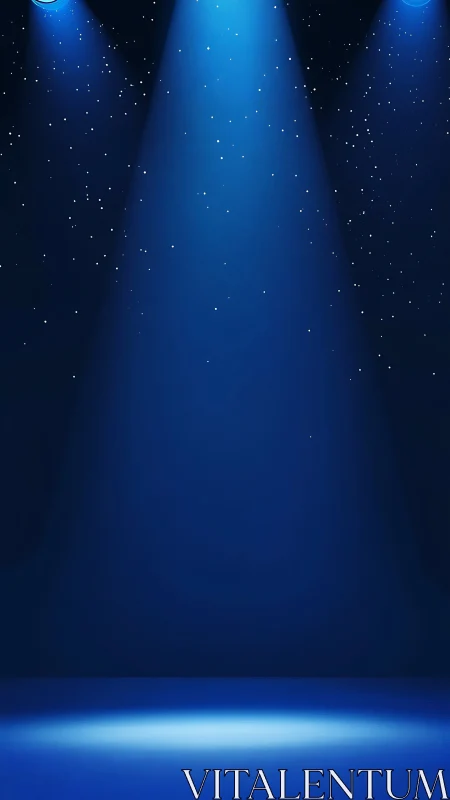 Triangular blue stage spotlights with particulate haze rendering.