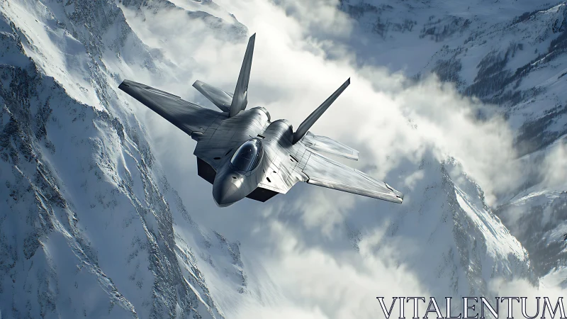 Stealth jet slices through icy mountain clouds at speed