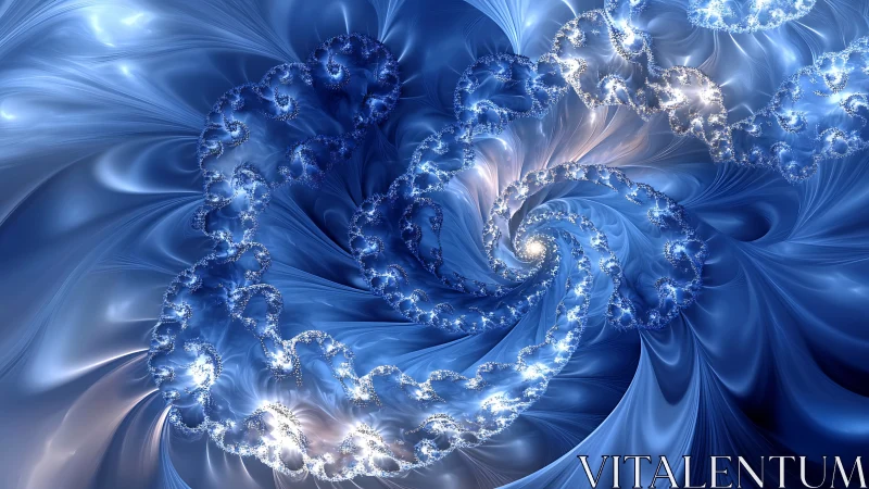 Blue fractal spiral composition with repeating curled forms.